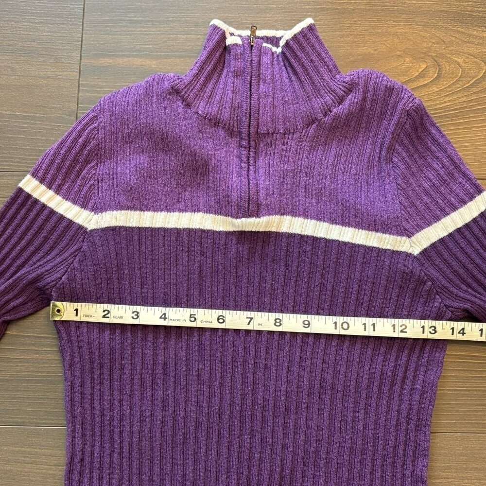 Great Northwest Half-Zip Ribbed Sweater Purple Color Block w/White Strip - Picture 12 of 13